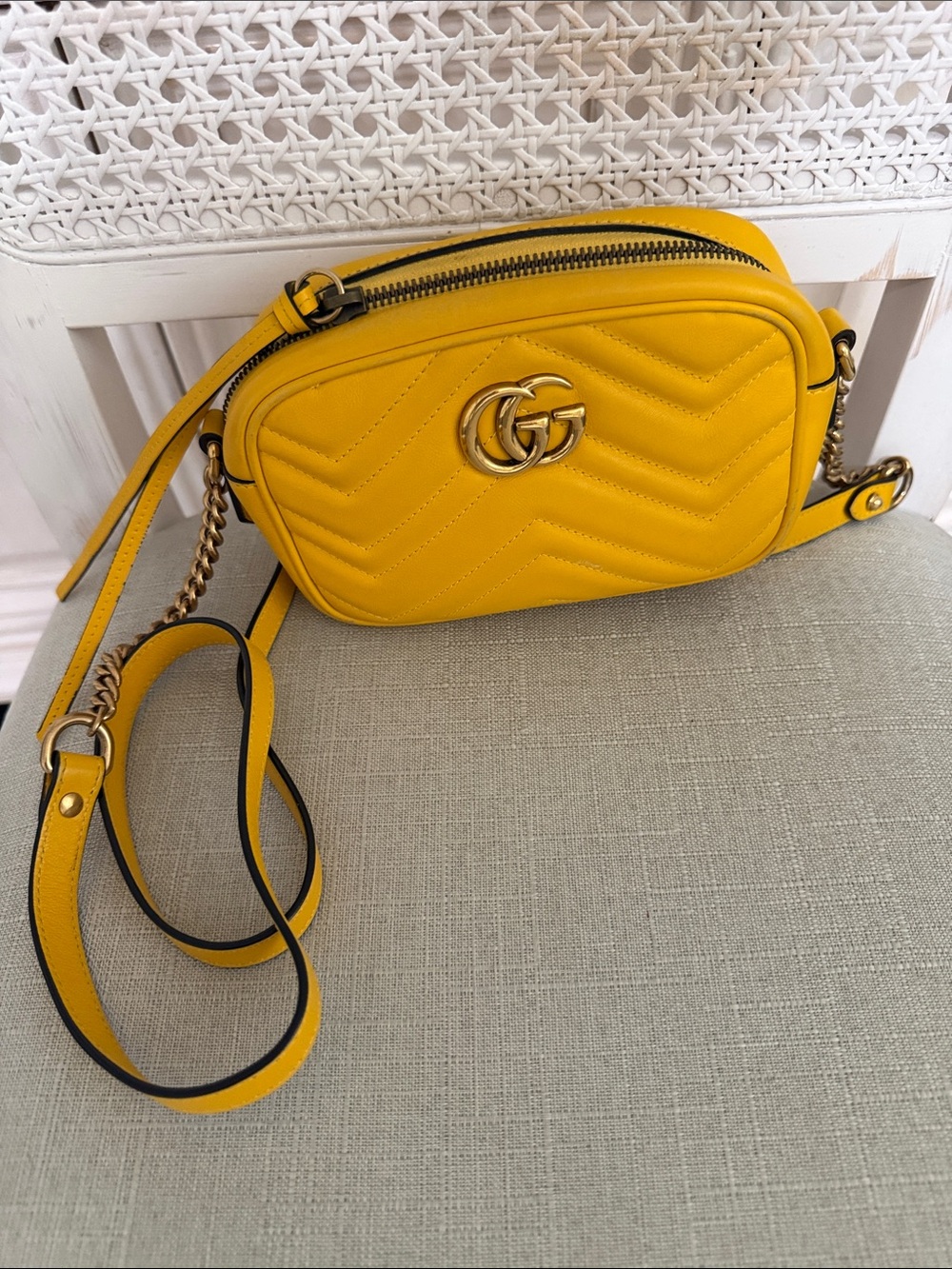 Gucci Yellow GG Marmont Chevron Crossbody Bag